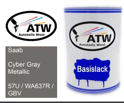 Saab, Cyber Gray Metallic, 57U / WA637R / GBV: 500ml Lackdose, von ATW Autoteile West.